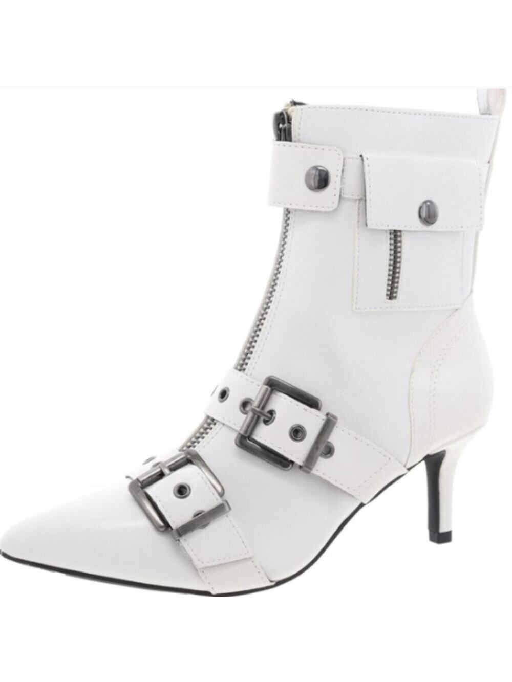 Wild Pair Moonbeam Crinkle Heeled Buckle booties white - 6.5